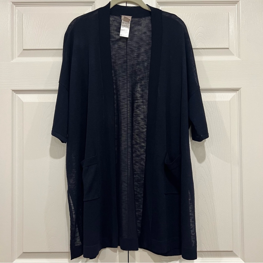 Chico's Open Front Cardigan Sweater Sheer Classic‎ Navy Womens 0P Small Petite